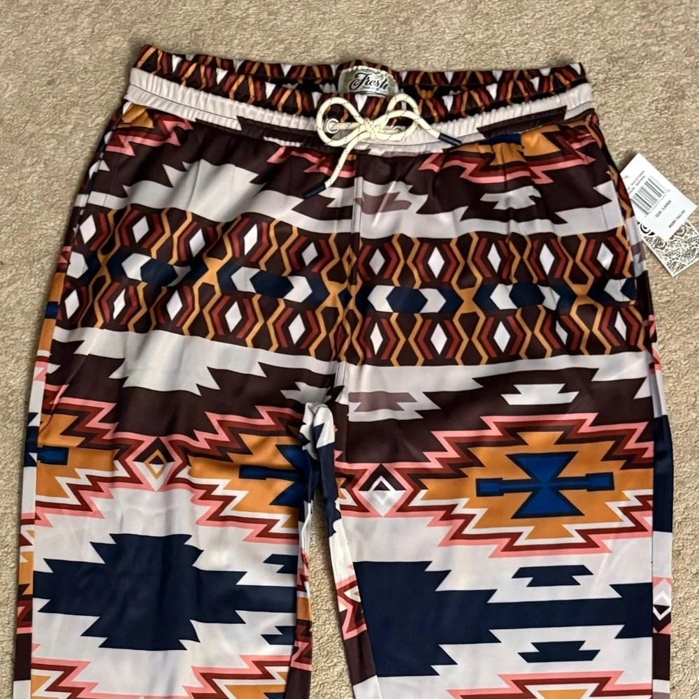 NWT-L Navajo Pattern  Performance Pant gathered ankle drawstring & elastic waist